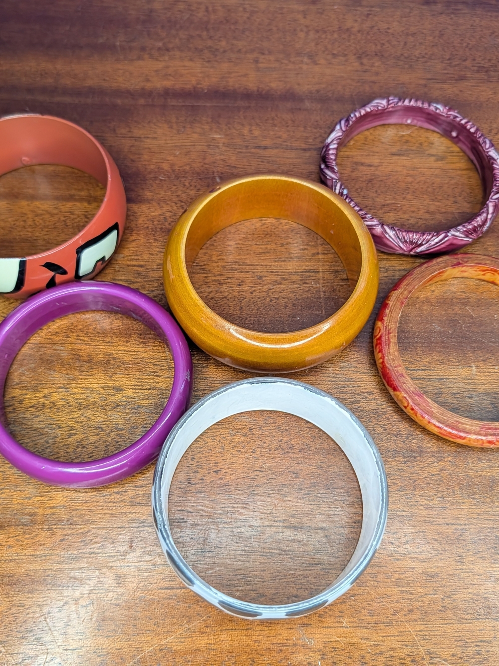 Vintage Mid Century Stacking Bangle Bracelet Lot 6pc Retro Lucite Acrylic Wood - Picture 13 of 16